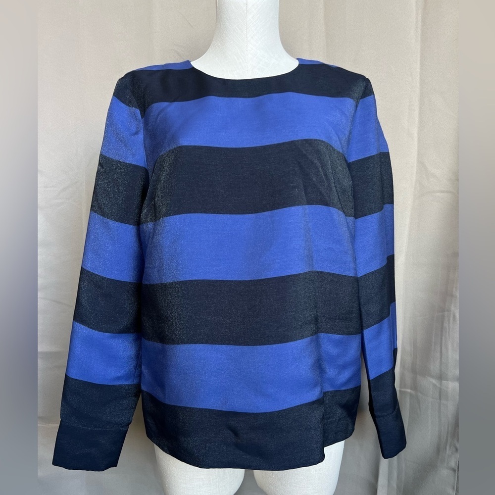 Banana Republic Blue Black Striped Metallic Shimmer Long Sleeve Top Size M